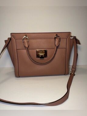 Michael Kors Taupe Saffiano Leather Satchel with Gold Hardware